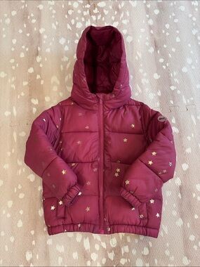 Miles the Label Girls Packable Hooded Puffer Jacket Gold Stars Pink Size 5Y